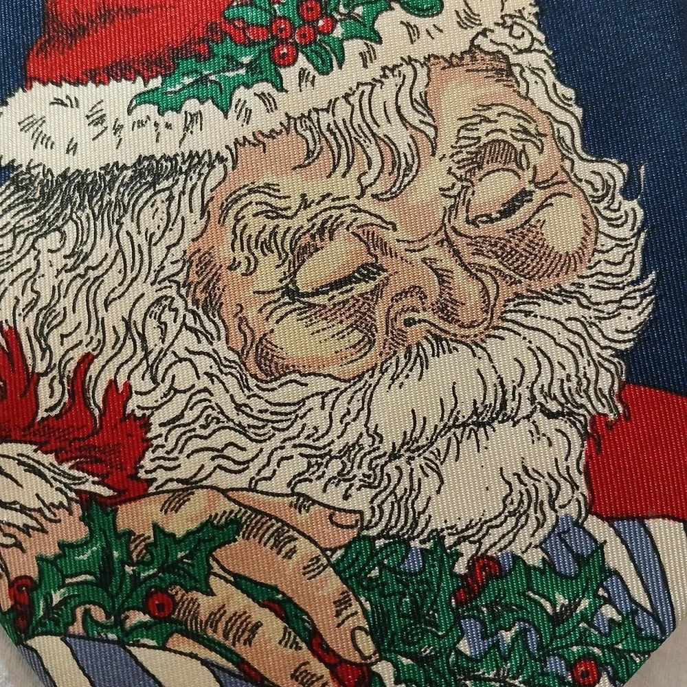 Vintage Robert Talbott Tie‎ Mens Blue Silk Santa Christmas I Magnin Novelty 90s